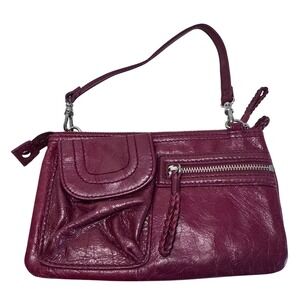 Perlina Burgundy Leather Wristlet Clutch Zip Baddie Purse Y2K Concert Chic Retro